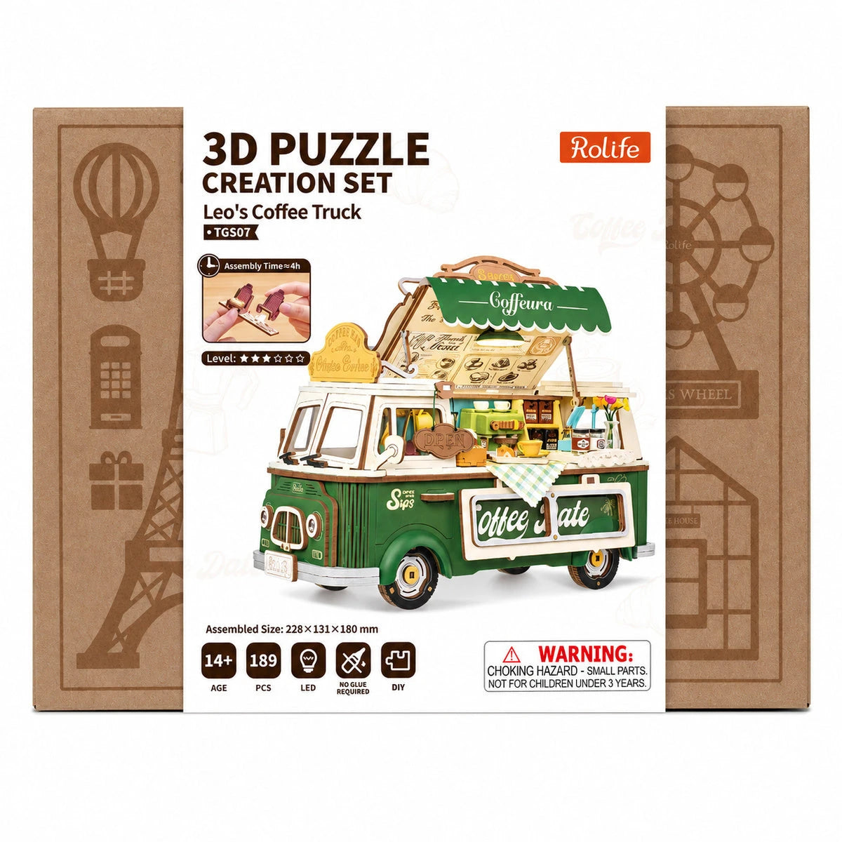 Boîte d'origine Rolife du puzzle 3D Leo's Coffee Truck TGS07, 189 pièces