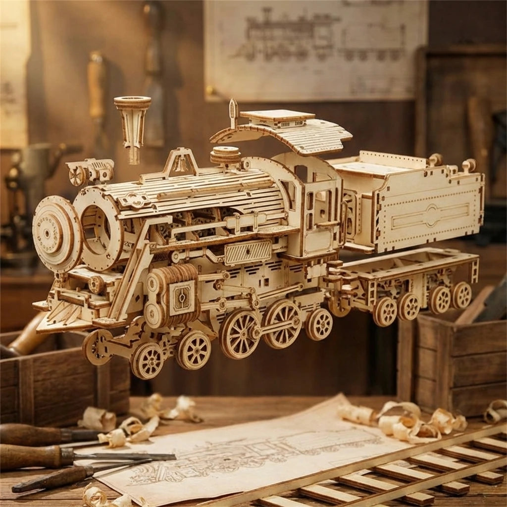 Locomotive à Vapeur 1900 - Puzzle 3D Bois de Collection