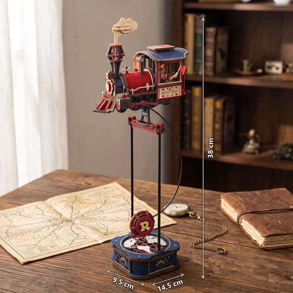 Locomotive en équilibre Power Express avec ses dimensions, 38 cm de haut, 14,5 x 9,5 cm