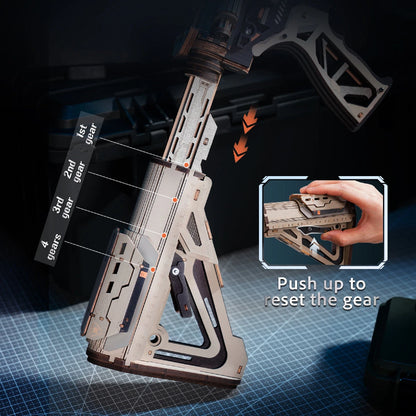 M416 Carbine puzzle 3D : mécanisme de tir à élastiques et modes semi-auto/full-auto en bois