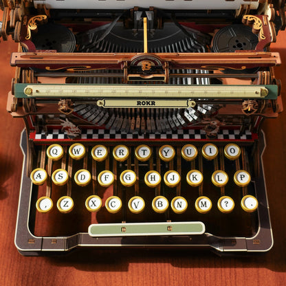 Clavier de 30 touches et règle graduée de la machine à écrire ROKR vus de dessus