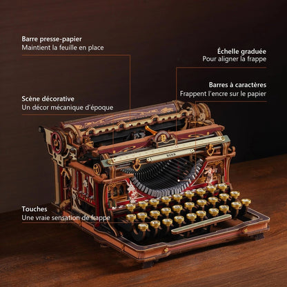 Machine à écrire magique ROKR avec légendes : barre presse-papier, échelle, touches