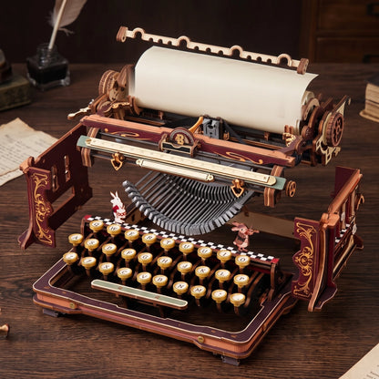 Vue éclatée de la machine à écrire magique ROKR, rouleau, clavier et panneaux séparés