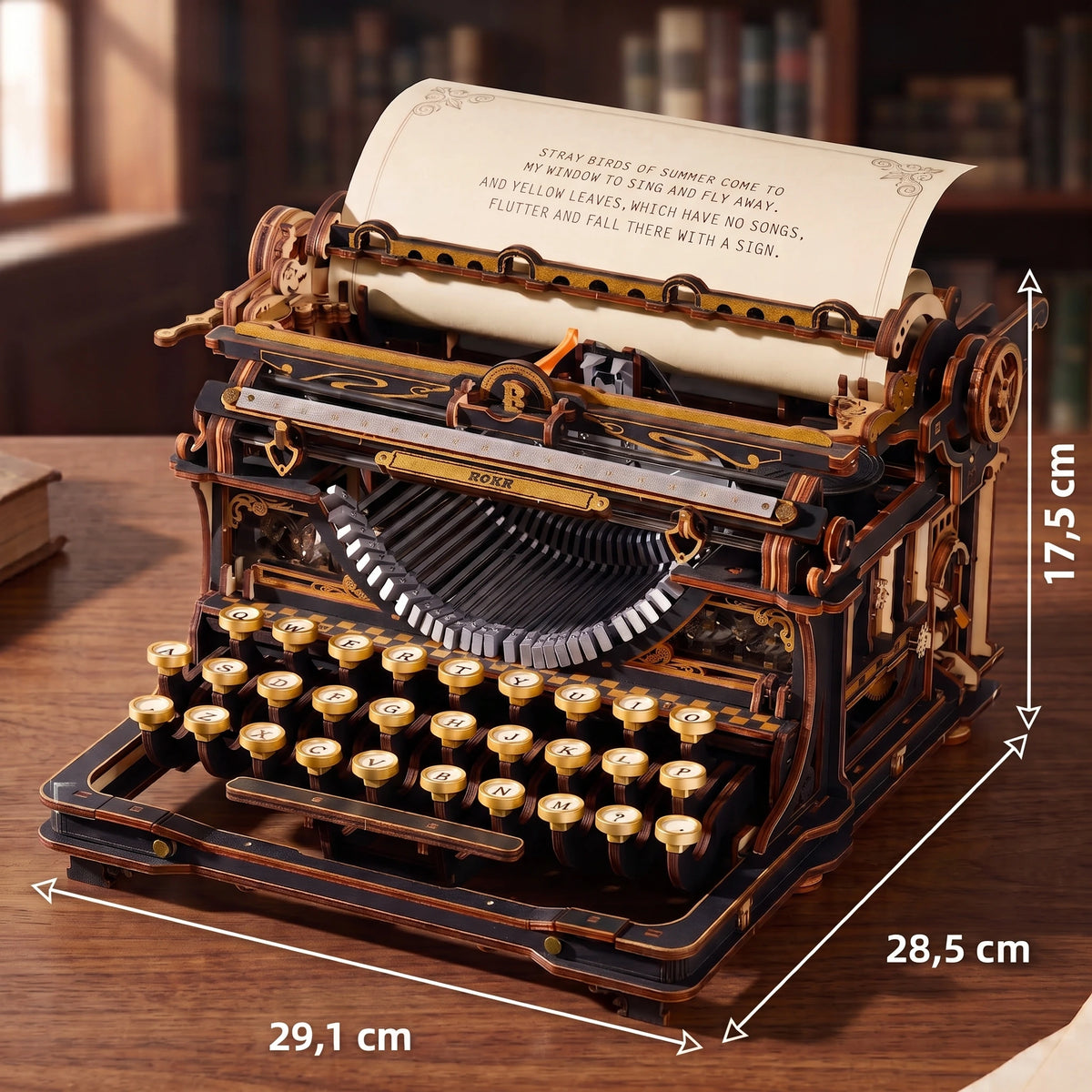 Dimensions de la machine à écrire vintage ROKR 29,1 x 28,5 x 17,5 cm