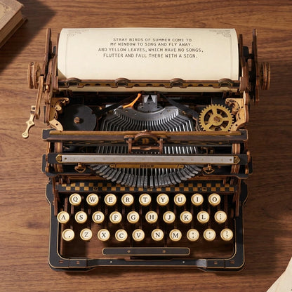 Machine à écrire vintage ROKR vue de dessus clavier et rouleau