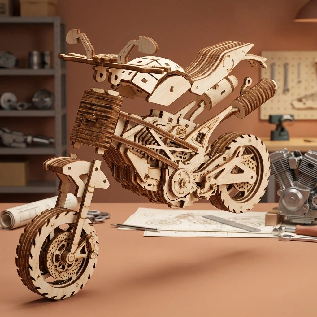 Puzzle 3D de moto sportive avec vue 3D éclatée. Décoration Nook-It