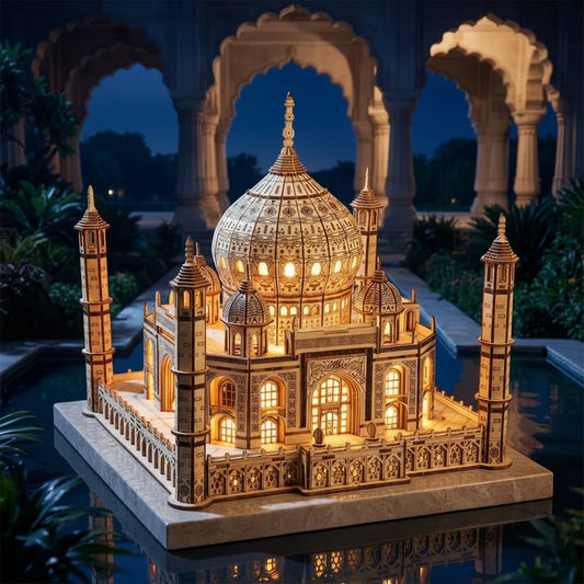 Taj Mahal en bois vue de nuit, ambiance décorative non contractuelle, sans éclairage intégré au produit