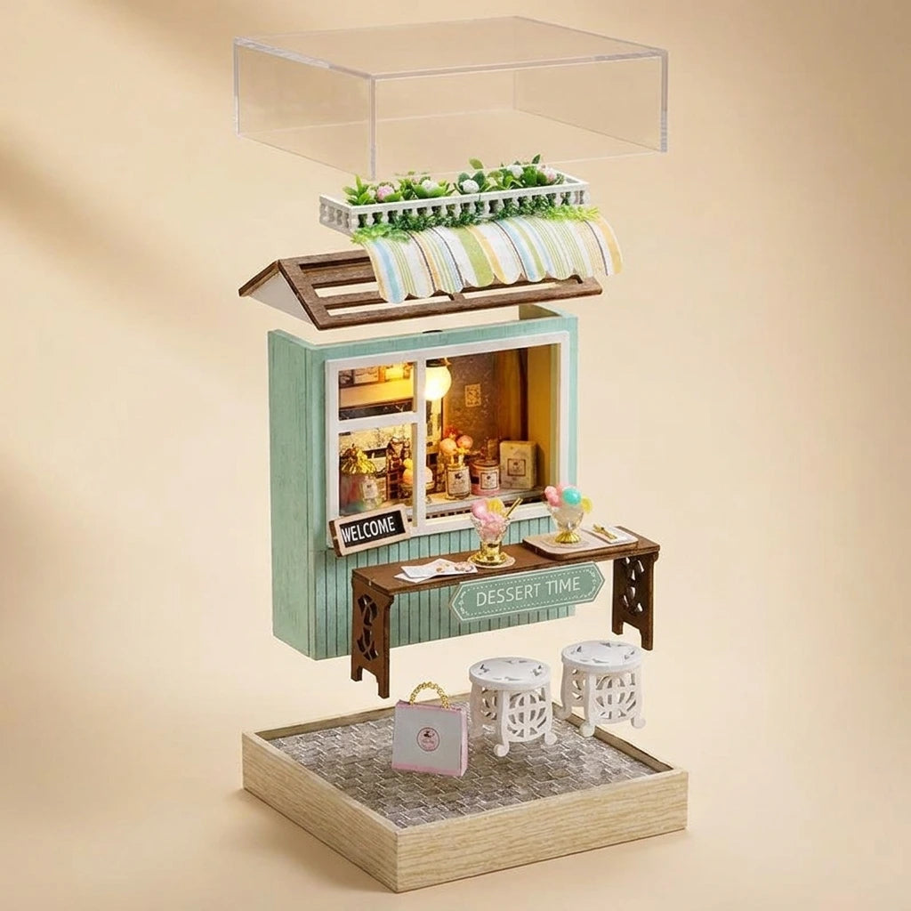 Scène Miniature – Dessert Time – DIY, vue Vue Éclatée avec protection anti poussière, éclairage LED chaleureux, décoration Nook-It