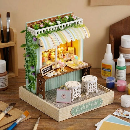 Scène Miniature – Dessert Time – DIY, vue Angle 45°, éclairage LED chaleureux, décoration Nook-It