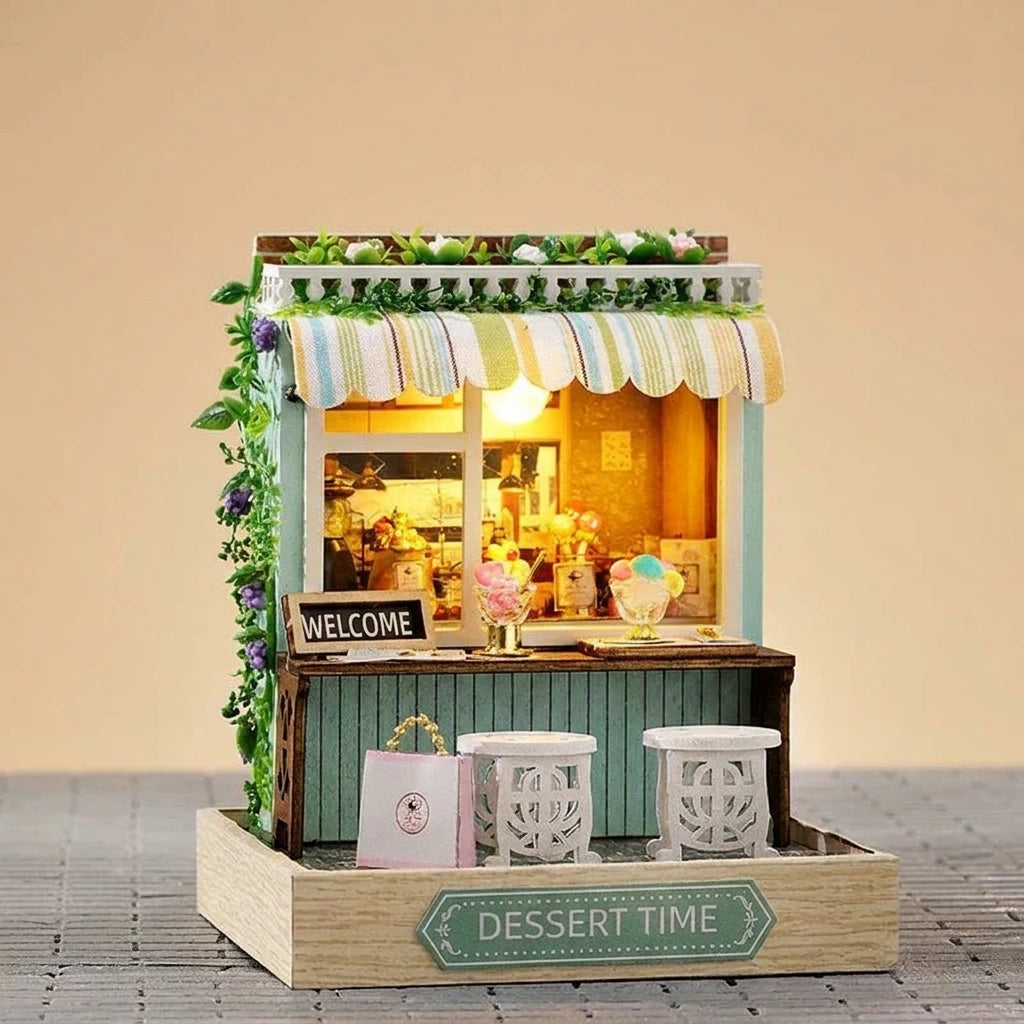 Scène Miniature – Dessert Time – DIY, vue Face, éclairage LED chaleureux, décoration Nook-It.