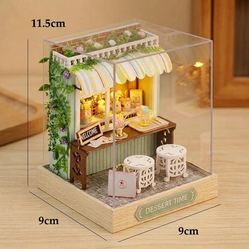 Scène Miniature – Dessert Time – DIY, vue avec Dimensions et protection anti-poussière, éclairage LED chaleureux, décoration nook-It